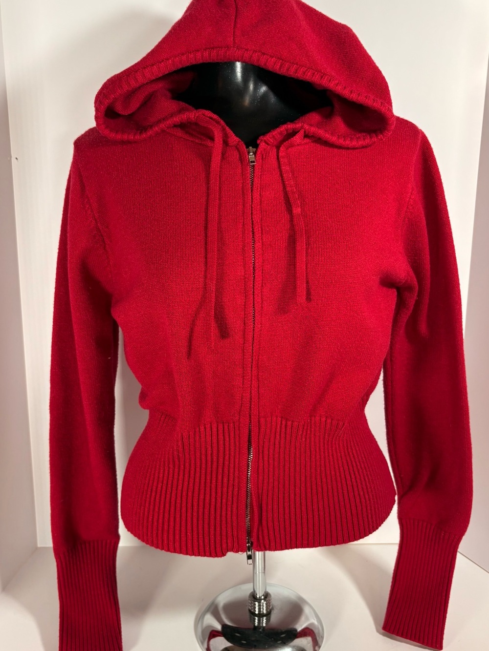 Women’s Red Hooded Zip Cardigan Sweater
